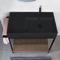 Console Sink Vanity With Matte Black Ceramic Sink and Natural Brown Oak Shelf, 35